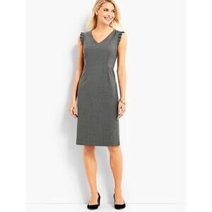 Talbots Grey Wool Blend Ruffled Sheath Pencil Dress 8